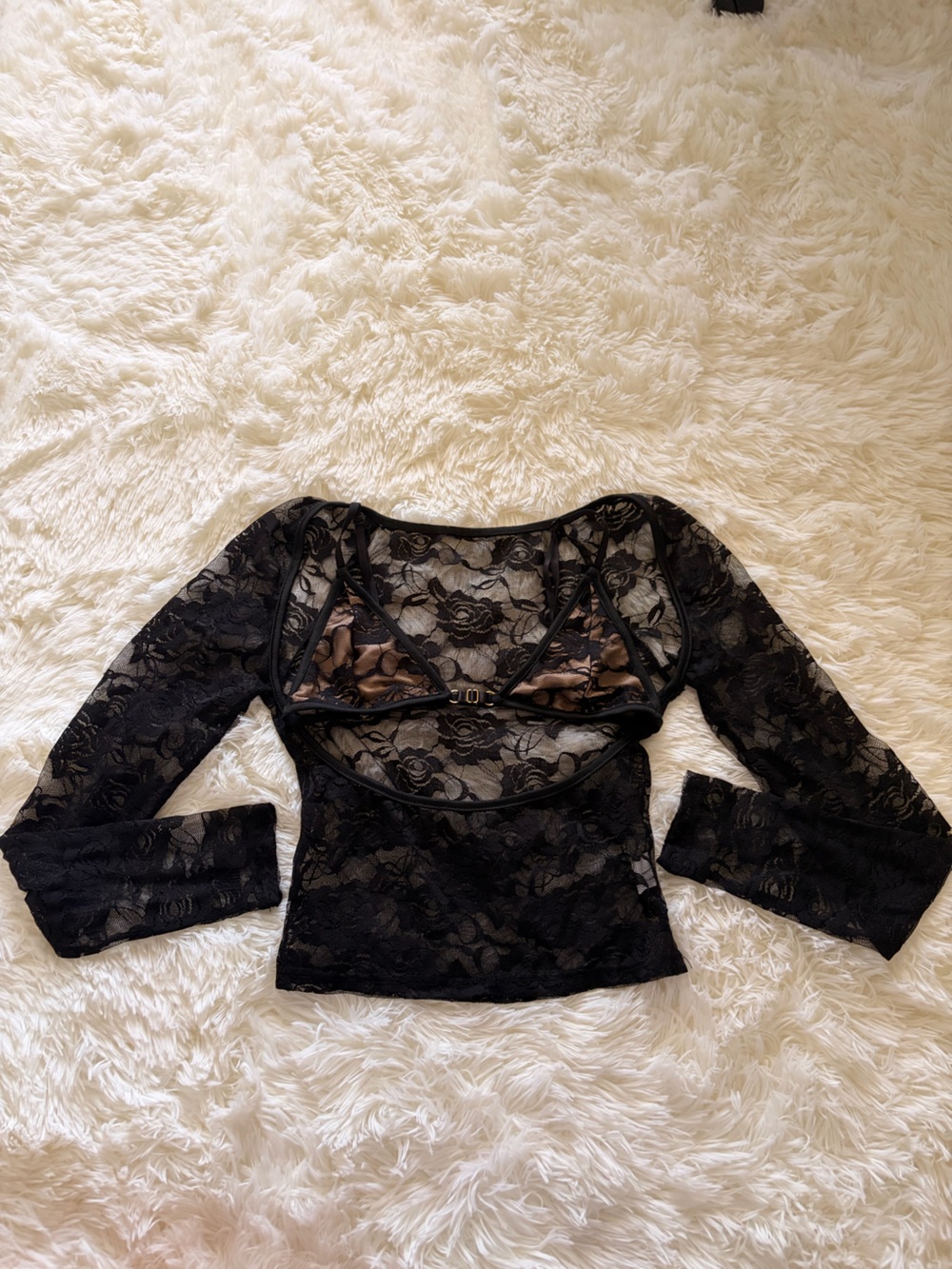 Black Lace Long Sleeve Bra Top